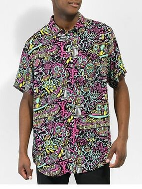 Killer Acid No Bad Trips Black Short Sleeve Button Up Shirt Size XL